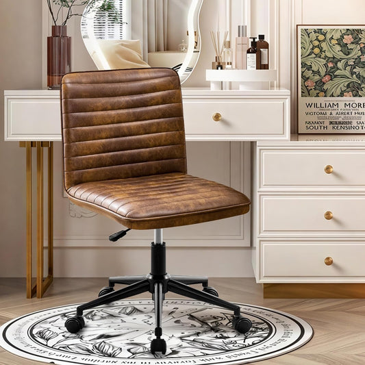 Bürostuhl Schreibtischstuhl Ergonomischer PU Leder Drehstuhl ohne Armlehnen Höhenverstellbarer Homeoffice Stuhl
