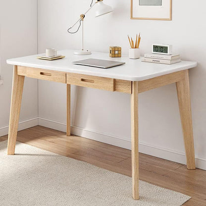 Wood Desk, Small Desk with Drawers, Home Office Computer Desk
