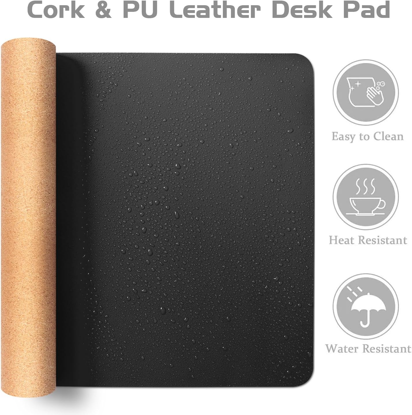 Cork Desk Pad, Double-Sided Desk Mat with Natural Cork & PU Leather, Mouse Pad/Table Protector Black