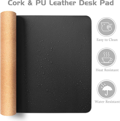 Cork Desk Pad, Double-Sided Desk Mat with Natural Cork & PU Leather, Mouse Pad/Table Protector Black